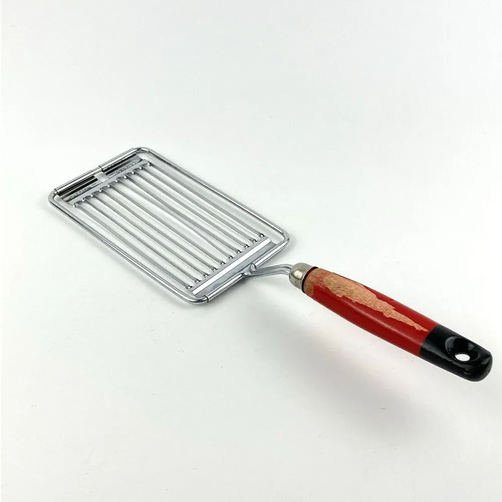 Vintage MCM Tomato Holland Red/Black Wood Handle Tomato Slicer 10 Blade EUC